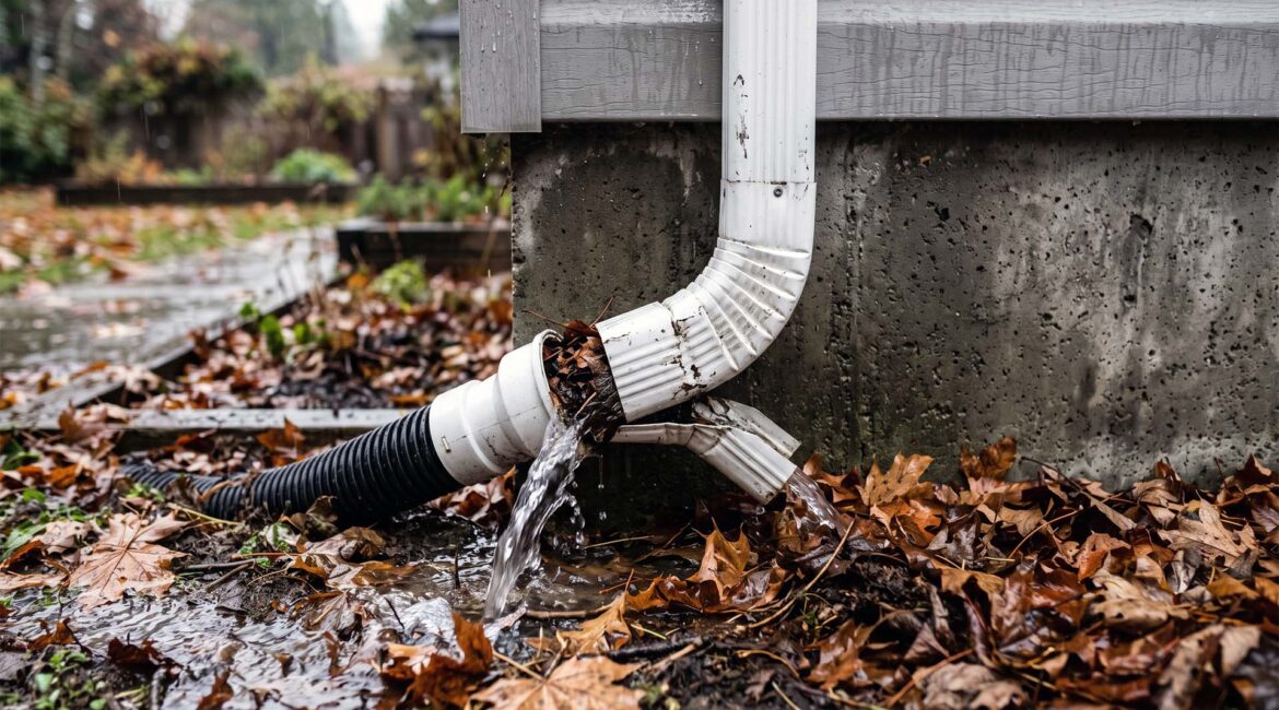 Perimeter Drain Problems | 3 Checks Before Rain Perimeter Drain Fault: Water Spilling From A Separated Downspout Joint At A Home Foundation