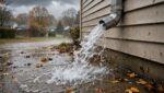 Atmospheric River Prep Bc | Is Your Plumbing Ready? South Surrey Plumbing: Rainwater Pouring From A Downspout During An Atmospheric River Storm, South Surrey Bc